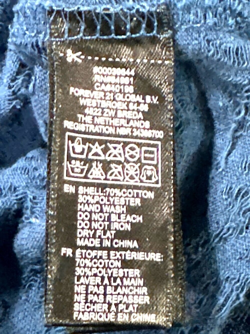 Forever 21 Large Blue Burnout Rose Tie Back Short Sleeve Top Casual Feminine Y2K - Picture 7 of 12